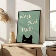 1pc Fun Cat Art Print - 'Please Wash Your Hands' Bathroom & Toilet Decor, Wall Art For Home, Office, Cafe, Perfect Room Decor,Suitable For Home Decor,Room Decor,Bedroom Decor,Living Room Decoration,Bathroom Decor,Wall Decor,Optional Wall Art With Frame