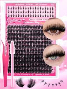 760PCS D Curl Individual Lash Clusters Bottom+40D+60D+80D+100D 4 Styles 9-16mm Lash Clusters Natural Look&Waterproof&Super Light Reusable Individual Segmented False Eyelashes Eyelash Extension Kit With Make Up Lash Tweezer&Lash Brushes For Self Use At Home For Daily Life&Wedding&Dating&Party&Travel - 黑色 - 查看 15