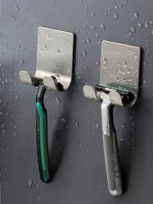 1 peça/2 peças/4 peças 304 suporte de lâmina de barbear de aço inoxidável gancho de barbear suporte autoadesivo aço inoxidável gancho de armazenamento de utilidades gancho de chuveiro para navalha banheiro organizador de cozinha para tomada robe toalha bucha roupão casaco, enviar fita adesiva dupla face, ferramentas para homens natal para presente de feriado - Multicolorido - Ver 2