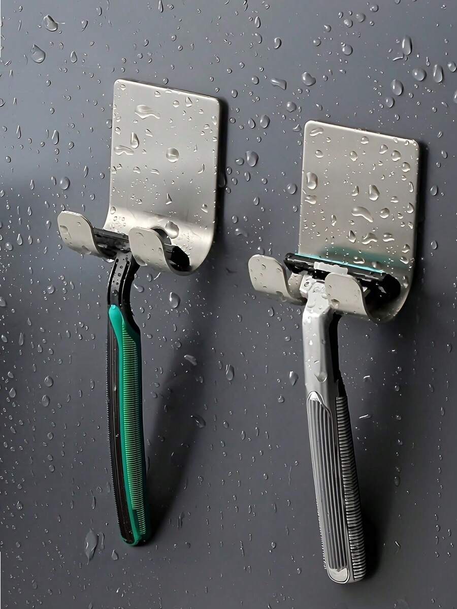 1 peça/2 peças/4 peças 304 suporte de lâmina de barbear de aço inoxidável gancho de barbear suporte autoadesivo aço inoxidável gancho de armazenamento de utilidades gancho de chuveiro para navalha banheiro organizador de cozinha para tomada robe toalha bucha roupão casaco, enviar fita adesiva dupla face, ferramentas para homens natal para presente de feriado