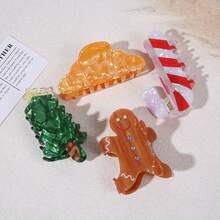 1 pieza Pinza de pelo de Navidad, Pinza de pelo con diseño de hombre de jengibre navideño, Pinza de pelo con diseño de árbol de Navidad, Adecuado para uso diario, vacaciones, viajes, decoración de fiestas, Accesorios de pelo para mujeres, Elegantes pinzas de pelo de invierno