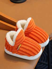Fashionable Striped Slip-Resistant Warm Cute Plush Student Slippers, Children Slippers, Teens Slippers - Orange - View 4