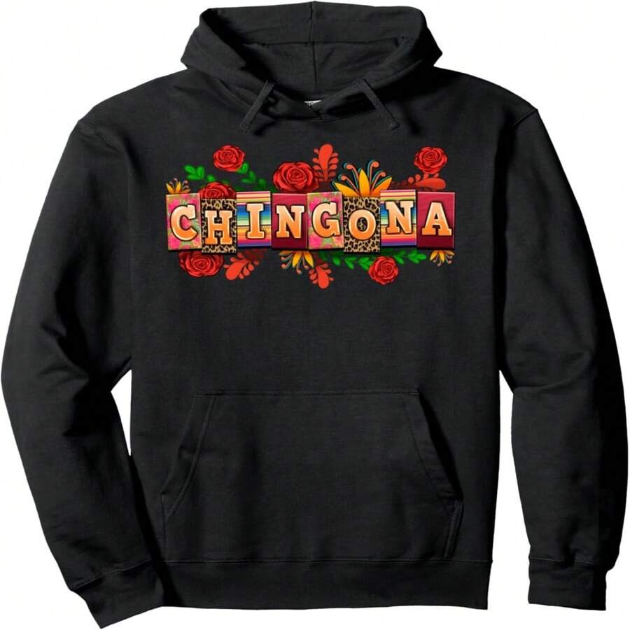 Chingona Strong Latina Wo Design Pullover Hoodie - Black 1 - View 1