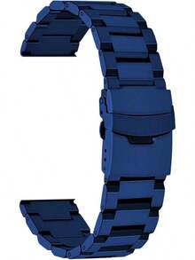 Correa de reloj clásica de acero inoxidable de 18mm 20mm 22mm 24mm, correa de reloj de metal cepillado en plata y negro para mujeres y hombres, correa de reemplazo de reloj con doble hebilla - Azul - Ver 5