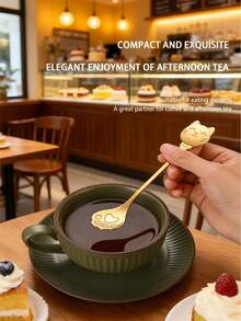 1/5/10 Pcs Creative Stainless Steel Spoons - Cat Paw, Shell, Bull Head, Sunflower Designs, Handmade Mirror Polished Mugs, Coffee & Dessert Spoons - Multicolor - View 8