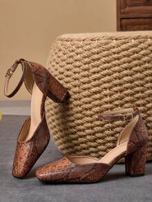 WHDXY 1 Pair Women's Square Toe Basic Solid Buckle Closure High Heel Pumps, Sexy 7CM Chunky Heel Office Lady/Flight Attendant Dress Shoes - 鏽棕色 - 查看 5