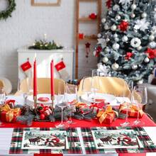 1/4/6 Stücke Weihnachts-Schneemann, Weihnachtsmann und Elch Serie Tischsets, hauptsächlich für Weihnachten, Weihnachtstag Tischsets, geeignet für Party, Küche, Restaurant Dekoration, rutschfest und hitzebeständig, fröhliche Elch Tischsets für Bauernhof, Innenküche, Tischdekoration für Familienfeiern, geeignet für Küchentisch Innen/Außen, abwaschbare Tischsets, die man abwischen kann.