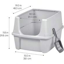 USA - Caja de para Gatos con Escudo de dispersin y Cuchara, Bandeja de para Gatos con Parte Superior Abierta, Gris con Cucharada Gris Oscuro - Gris - Ver 3