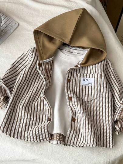 儿童条纹连帽夹克，二合一设计，复古条纹+连帽，休闲街头服饰，经典耐用