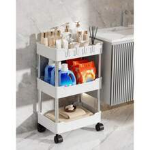 1 Piece 2/3/4 Widened Rolling Storage Cart Trolley, Bathroom Storage Mobile Rack, Multi-Functional Practical Rack, Kitchen, Laundry Room, Bedroom, Office Storage And Organization, Cart Storage Rack, Multi-Functional Kitchen Vegetable Tray Drip Rack, Bathroom Skin Care/Shower Gel/Towel Storage Rack, Household Storage Rack - Multicolor - View 5