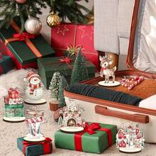 8 pièces Décorations de centre de table de bureau en bois classique pour Noël, style campagnard, bonhomme de neige, cerf, Père Noël, décoration de bureau, accessoires photo, fournitures de fête