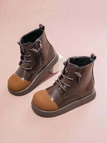 1 Pair Fashion Color Block Side Zipper Design Children Boots, Soft & Comfortable, Suitable For Outdoor, Autumn/Winter