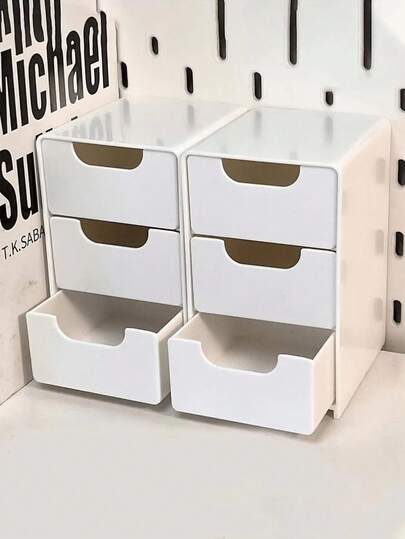 1/3 Mini Three-Layer Desktop Storage Box, Simple Drawer Storage Box, Desk Storage Box, Desk Storage Box, Small Item Storage Box With Three Compartments, Jewelry, Lipstick, Cosmetics Storage Box, Suitable For Office, Study, Bedroom, Bathroom To Store Small Items, Desktop Decoration, Suitable For Girls, Students Home Or School Use