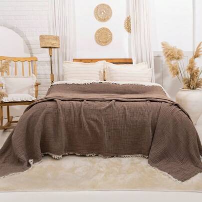 King Size Muslin Bedspread - Dokubba King Size (260x280cm) Cotton Muslin Pique Bedspread - 2 Colour Multi-Purpose Blanket - 4 Layer Muslin Blanket - (260*280cm)