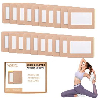 20/40pcs Castor Oil Patches, Castor Oil Pack Wraps Disposable Organic Self-Adhesive Pads For Belly Button, Anti Leakage Design, Breathable & Portable, No Wash