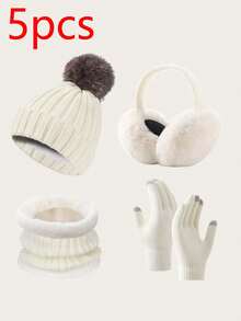 5pcs/2pcs Winter Warm Outdoor Sports Accessories: Thick Warm Hat, Neck Girdle, Touch Screen Gloves And Plush Earmuffs, Suitable For Outdoor Skiing, Cycling And Hiking - Multicolor - View 11