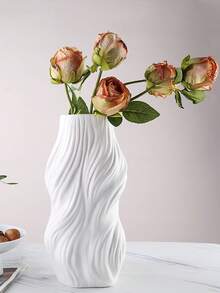 1 pièce Vase en plastique blanc créatif, vase de décoration de table, vase de décoration de balcon, vase en céramique factice minimaliste, convient pour le balcon, la chambre, le jardin, la table à manger, la table de chevet, la salle de bain, en matériau PP, résistant aux chocs, grande taille, nettoyage, cadeau d'anniversaire/de remise des diplômes, décoration d'Halloween/de Noël, décoration de maison, décoration de chambre, vase à fleurs, vase en verre