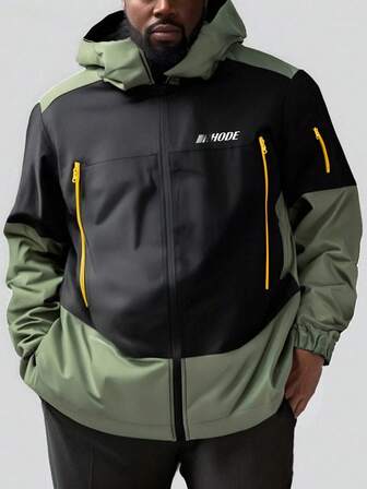 Plus Size Men's Contrast Color Long Sleeve Hooded Jacket, Spring/Autumn