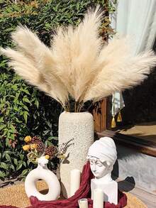3/6/12/36pcs Beige Fake Pampas Grass, Large Fluffy Artificial Reeds, Bohemian Style Artificial Flowers, Wedding Party Home Living Room Bedroom Vase Photography Autumn Decoration