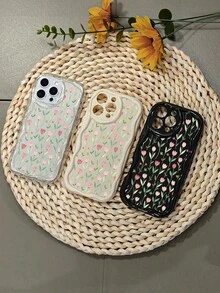 Tulip Floral Print Multi - Color Phone Case Cute Aesthetic Protective Cover Fashion Design  Compatible With Iphone 17Promax/17Pro/17AIR/17/16Promax/16Pro/16Plus/16/15Promax/15Pro/15Plus/15/14Promax/14Pro/14Plus/14/13Promax/13Pro/13/12Promax/12Pro/12/11Promax/11Pro/11/XSMAX/X/XS - màu đen - Xem 2