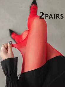 1 Piece Of Women's Red Ultra-Thin Fashion Pantyhose - Red - View 11