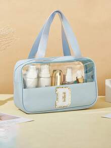 1PC Transparent PVC Toiletry Bag For Makeup Tools Letters Makeup Bag Water-Proof Portable Chenille Letter Zipper Make Up Organizer Minimalist Initial Letter Patch Travel Toiletry Bag For Women For Bathroom Monogram Wash Bag (Letter A~Z) Gift For Mom Beach Bag Beach Essentials Beach Towel Organizer Beach Accessories Beach Stuff Holiday Bag Holiday Essentials For Winter And Fall For Vacation Valentine's Day