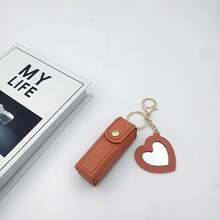 1pc Mini Lipstick Case With Mirror, Portable Pu Leather Keychain Lipstick Holder - Pink Makeup Bag Make Up Organizer Lipstick Holder Gift For Thanksgiving For Girl Women Mom Lipstick Pouch Women Gifts Girl Gifts Girlfriend Gifts. 1pc Solid Color PU Leather Lipstick Holder Bag With Heart Shaped Mirror Women's Makeup Keychains.,Gifts For Women,Christmas Gifts,Gift Ideas For Women
