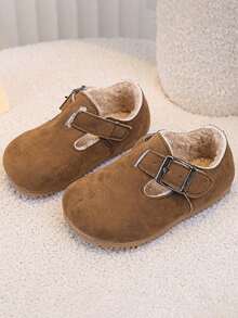 1 Pair Children's Soft Bottom Non-Slip Flat Shoes, Girls Comfortable Loafers, Boys Warm Thermal Lined Casual Shoes, Autumn/Winter