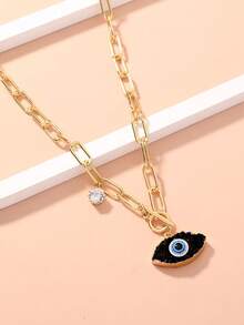 1 件时尚简约邪眼吊坠项链，小众独特风格，女士配饰（链节数量随机） - 金黃色 - 查看 4