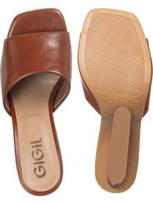Sandália Feminina Tamanco Mule Salto Geométrico Vazado Confortável Elegante GiGiL - Caramelo - Visão 7