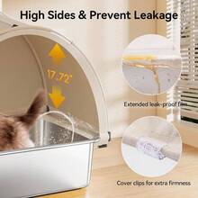 Arenero de Acero Inoxidable con Tapa, Extragrande de Metal con Funda de Tela Oxford, Antifugas Y Antiadherente, con Control de Olores, Fcil de Limpiar, Incluye Tapete Y Pala de Metal Gris - Gris - Ver 4