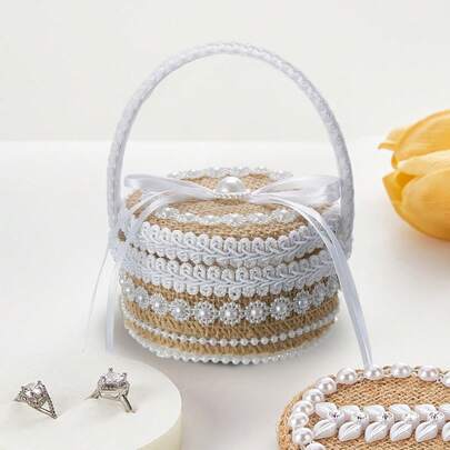 Wedding Flower Girl Basket With Lid Creative Handheld Small Pearl Storage Box For Birthday Party Favor