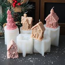Molde de Silicone para Vela em Forma de Casa de Natal 3D, Molde DIY para Castelo, Homem de Gengibre Feito à Mão, Sabão, Gesso, Decoração de Presente e Festival de Natal