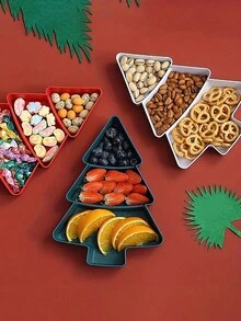 圣诞水果盘、圣诞零食盘、圣诞树形水果盘、圣诞树形托盘、软底零食盒、家用零食盘、塑料糖果盘、分隔托盘，适用于坚果、水果、干果、糖果、圣诞餐具、派对装饰、家居装饰。 - 彩色 - 查看 9
