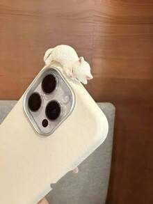 1pc Fashionable & Cute 3D Cat Design PU Leather Phone Case, Anti-Slip Soft Touch Protective Cover, Stylish Girl Vibe Anti-Drop Shell, Fit For IPhone 17/17 Air/17 Pro/17 Pro Max/I16/15/14/Redmi/Honor/OPPO/Realme - White - View 3