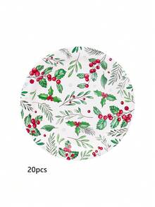 10pcs/20pcs/50pcs Christmas Paper Plates With Holly Leaves Red Berries 9 Inch Berry Dinner Plate 7 Inch Cake Plates For Xmas Holiday Wedding Birthday Merry Christmas Green And Red Party Supplies Decor - Multicolor - View 13