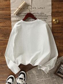 Autumn New Women Petite Casual Round Neck Cute Sweet Print Pattern Girl One-Piece Long Sleeve T-Shirt Top - Light Gray - View 5