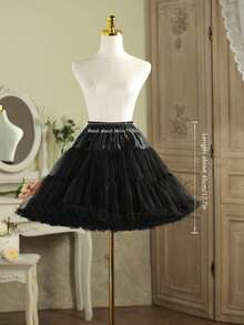 1pc Versatile Lolita Cotton Candy Cloud Tulle Petticoat, Soft Bone-Free Crinoline Underskirt, White Pettiskirt, Tutu Skirt, Cosplay Petticoat, Suitable For Halloween - Black - View 3