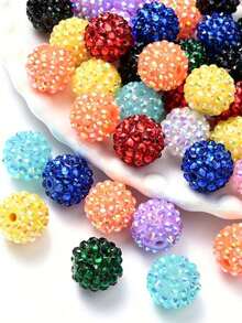 10 piezas de 12 mm Cuentas de bola de bayberry con rhinestones brillantes, cuentas espaciadoras de bola de discoteca de resina de colores para hacer joyas DIY, cuentas creativas para pulseras, collares y decoración de bolígrafos - Multicolor - Ver 7