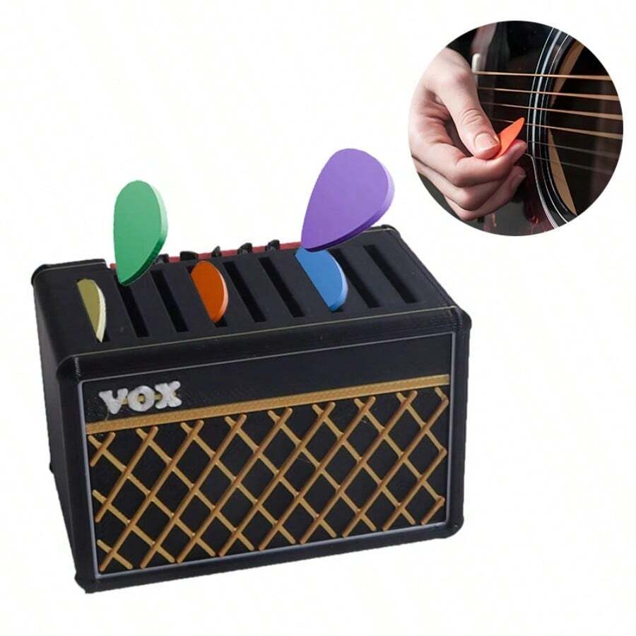 Guitar Pick Holder With Random Five Color Picks, Vintage Speaker Guitar Pick Holder, Portable Guitar Pick Holder, Gift For Guitar Lovers - Hình chữ nhật màu đen + 5 mái chèo màu ngẫu nhiên - Xem 1
