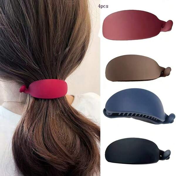 4 piezas Elegantes Pinzas de Pelo Ovaladas Minimalistas, Acabado Mate, unicolor de Resina, Tamaño Mediano, Estilosas para Coleta y Accesorios de Cabello