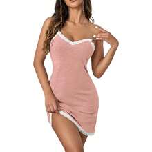 Sexy Lace Strap Babydoll Chemise Nightgown V Neck Full Slip Nightdress, 2025 Fashion Style - 粉色 - 查看 4