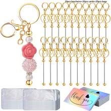 15/30/60 Stücke Perlenbare Schlüsselanhänger Stangen, wiederverschließbare Beutel und Dankeskarten Set beinhaltet 5/10/20 Perlen Schlüsselanhänger, 5/10/20 Verpackungsbeutel, 5/10/20 Dankeskarten für DIY Anhänger Handwerkskunst Schmuck