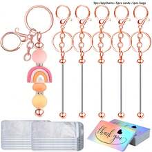 15/30/60 Stücke Perlenbare Schlüsselanhänger Stangen, wiederverschließbare Beutel und Dankeskarten Set beinhaltet 5/10/20 Perlen Schlüsselanhänger, 5/10/20 Verpackungsbeutel, 5/10/20 Dankeskarten für DIY Anhänger Handwerkskunst Schmuck