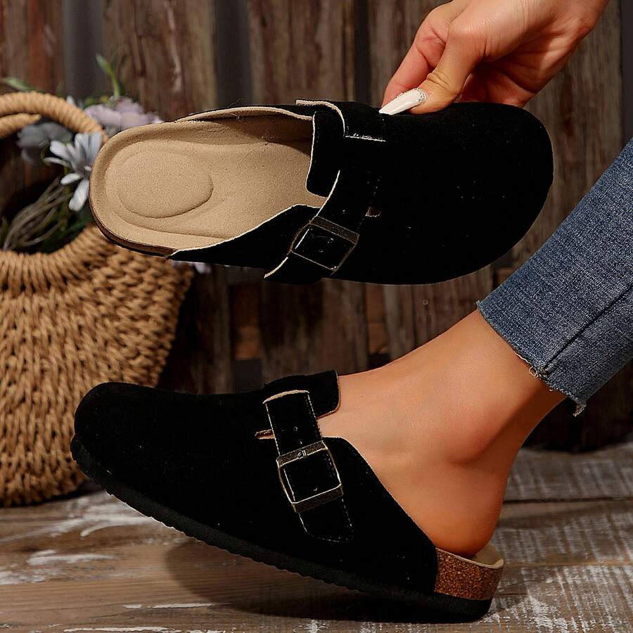 Flat Shoes With Comfort Cork Footbed Shoes For Women Stylish And Versatile Slippers For Outdoor Comfort And Elegance Summer Slides Shoes Sandals For Women Flat Outdoor Walking Travel - 黑色 - 查看 1