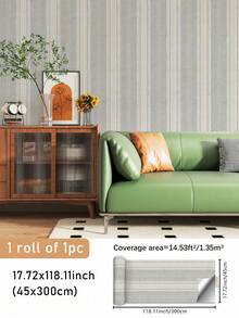 1 Roll 45cm X 200cm/300cm/500cm Peel And Stick Wallpaper, Modern Minimalist Striped Pattern, Gray And Beige, PVC Material, Suitable For Bathroom, Vanity, Bedroom, Closet, Entryway Decor - Multicolor - View 14