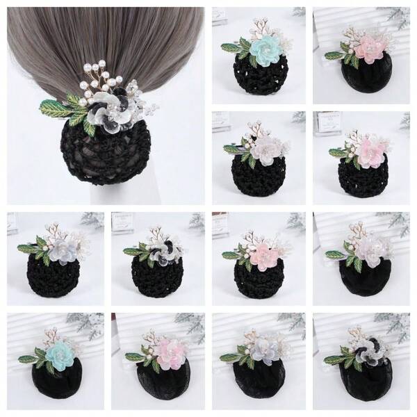 Blumen Perlen Frühlings-Clip Strass gehäkelte Dutt Netz Haarclips Spitze Haarnetz Dutt Büro Lady Haarspange Muttertags Geschenk