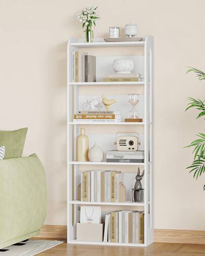 HEXCELEN Boekenplank, 6-laags houten boekenplank, boekenplank, houten staande plank voor slaapkamer, woonkamer en studeerkamer 24 x 60 x 153 cm wit