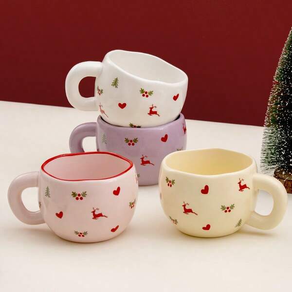 Caneca de cerâmica criativa de Natal, copo de água de porcelana de alta qualidade, linda xícara de café para escritório, adequada como presente para família, amigos, colegas, presente de véspera de Natal, caneca de cerâmica para crianças, presente de Natal, copo de água de cerâmica para uso doméstico, copo de escritório, lembrança, caneca de café fofa, presente de aniversário