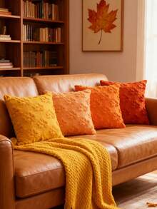 1pc/2pcs Maple Cushions, 18 X 18 Inches, Orange, Farm, Decoration, Autumn Harvest Theme, Festival, Synthetic Hair, Sofa, Bed Or Room - Burnt Orange - View 7